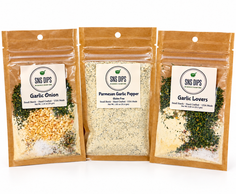 SnS Dips Garlic Lovers Dip Mix Gift Set with Garlic Onion, Parmesan Garlic Pepper and Garlic Lovers dip mixes
