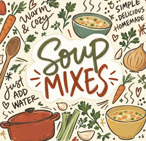 SnS Dips chicken pot pie, chicken noodle and beef noodle soup mixes in kraft bags