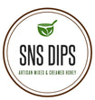 SnS Dips logo green bowl and font that reads artisan mixes and creamed michigan made honey