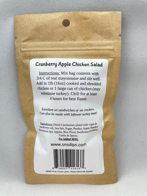 SnS Dips Cranberry Apple Chicken Salad Mix back label with directions and ingredients